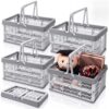 OBreezify 4 Pack Foldable Storage Crates with Handles, Small Collapsible Plastic Crate Basket, 9.5L Stackable Storage Bin for Desk Car Trunk Kitchen Pantry Office Shopping, 12x8x6 Inch(Gray)