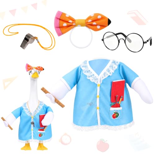 OBUSATT Back to School Porch Goose Outfits Teacher Cement Geese Costume Set School Themed Goose Glasses Whistle Dress Book Fit for 23" Lawn Decor Outdoor Garden Yard Patio Statue Classroom Decoration