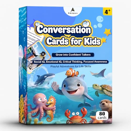 Ocean Animals Conversation Cards for Kids, Sea Life Question Prompt Cards, Social Emotional Learning Starters, Family & Classroom Educational Cards for Boys Girls Ages 4+