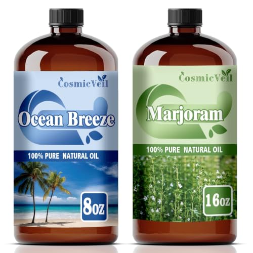 Ocean Breeze Essential Oil 8 Fl Oz (240Ml) and Marjoram Essential Oil 16 Fl Oz (480Ml) Fragrance Oil for Aroma Diffuser,Humidifier,Home Fragrance,Spa,Cleaning,Body Care,Massage,Yoga,DIY Candle