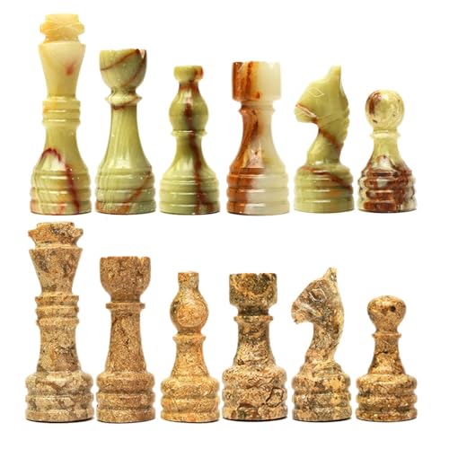 OceanicX Handcrafted Premium Marble Chess Pieces Set – Elegant 32-Piece Replacement for 12-15 Inch Chess Boards Storage Box (Coral and Green)
