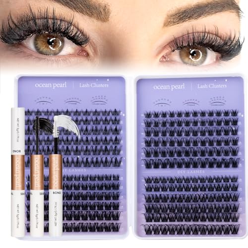 Ocean Pearl Lash Clusters 396pcs 10-18mm DIY Cluster Eyelash Extensions Kit Soft Comfortable Individual Lashes Spike-Effect False Eyelashes Individual Eyelash Clusters with Lash Bond and Seal-M30-38