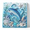 Ocean Theme Pearl Art DIY Kit, 3D Faux Bead Marine Animal Embroidery Craft Set, Sea Turtle Shark Canvas Wall Decor, Relaxing Coastal Hobby Gift for Adults Beginners (Type-C)