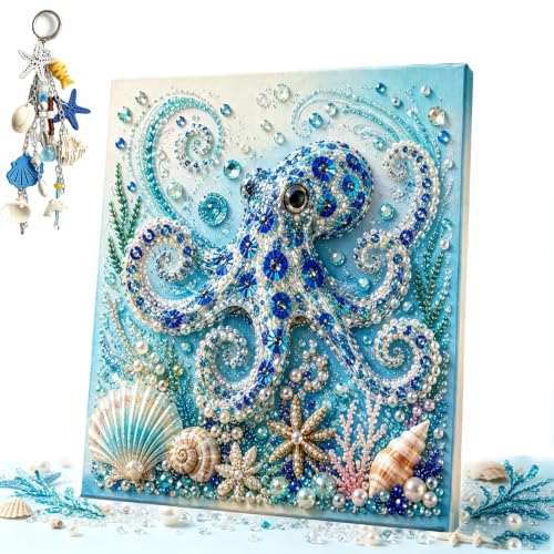 Ocean Theme Pearl Art DIY Kit, 3D Pearl Painting Kits for Adults & Beginners, Coastal Ocean Wall Art with Shimmering Pearls for Tabletop Mounting Wall Home Decor, Gift for Craft Lovers (Octopus)