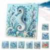 Ocean Theme Pearl Art DIY Kit | 3D Sparkling Coastal Wall Decor, Ocean Waves Diamond Art Kits for Beginners, DIY 5D Beach Seashell Mosaic Pearl Painting Kit for Adults, Home Wall Decoration，Seahorse
