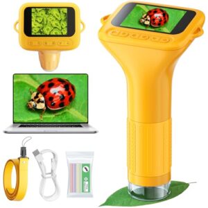 Odatay 1000X Digital Microscope for Kids with 12 Slides, 1080P Viewing & 2" Screen, Portable Pocket Science Edu Toys Gifts for Age 3-12 Exploring Bugs Plants & Outdoor Adventures, Orange