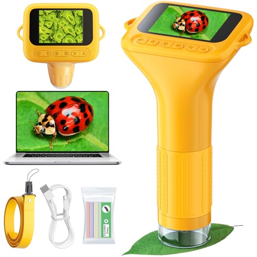 Odatay 1000X Digital Microscope for Kids with 12 Slides, 1080P Viewing & 2" Screen, Portable Pocket Science Edu Toys Gifts for Age 3-12 Exploring Bugs Plants & Outdoor Adventures, Orange