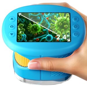 Odatay 4K 1000X Digital Microscope for Kids with Long Distance Viewing & 2.4" Screen, Portable Handheld Edu Toys for Kids Age 3-12 Exploring Bugs Plants at Home Classroom & Outdoor Travel, Blue