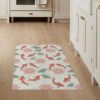 ODIKA 3'x5' Cream White Koi Fish Lotus Flower Motif Washable Area Rug
