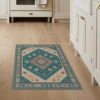 ODIKA 3'x5' Teal Deep Boho Classroom Design Washable Accent Rug