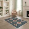 ODIKA 4'x6' Teal Beige Deep Boho Classroom Charm Washable Area Rug