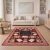 ODIKA 5'x7' Cream Crimson Chalkboard Welcome Design Washable Area Rug