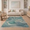 ODIKA 5'x7' Teal Grey Aurora Swirl Abstract Watercolor Washable Area Rug