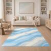 ODIKA 5'x7' Washable Area Rug Tufted Ombre Wool Abstract Wave Watercolor Gradient Blend Flow for Guest Room, Lounge, Apartment, Non-Slip Low Profile
