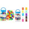 Odoorgames 60 Pieces 3D Shapes for Teaching - 100 Pcs Translucent Bear Counters - 10 Colors - Kindergarten Classroom & Light Table Manipulatives - Counting Animals and Color Sorting Bears for Kids
