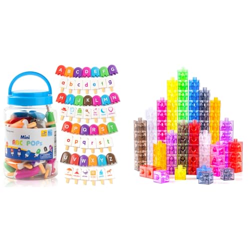 Odoorgames ABC Popsicles – Translucent Math Blocks – Engaging Math Toy, Light Table Manipulatives, Linking Cubes for Early Learning and Creative Play