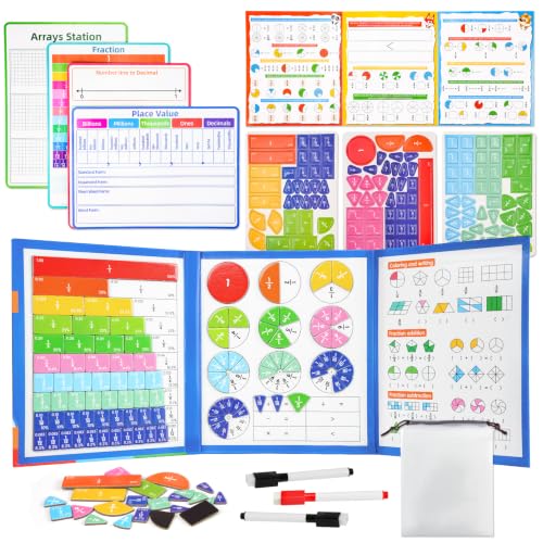 ODRIEW Magnetic Fraction Manipulatives for Kids, Fraction Tiles & Circles Learning Set with Dry Erase Cards, Montessori Math Kit with Fraction Bars, Homeschool Classroom Elementary Math Tool Grade 3-5