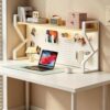 OECETCAWKD 2/3 Tiger Desktop Bookshelf Organizer,Metal Desk Hutch Storage with Pegboard