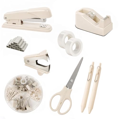 Office Supplies Set – All-in-One Desk Accessories Kit with Stapler, Tape Dispenser, Scissors, Clips & Remover, Cute Desk Organizer Set for Home Office, School & Workspace Organization