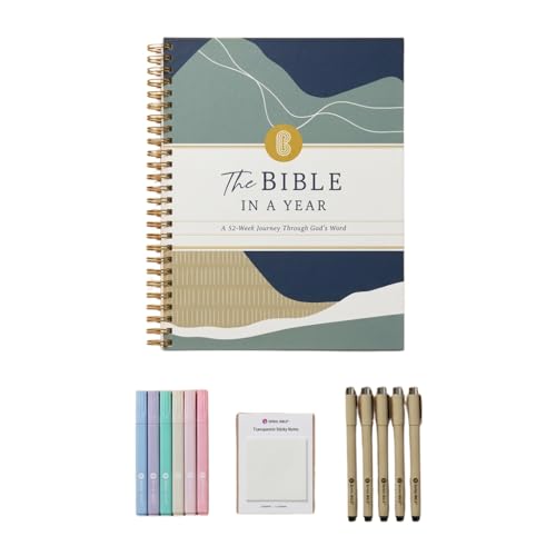 Official Spiral Bible™ Bible in a Year Essentials Bundle Hardcover | 365-Day Guided Reading Plan Companion with Study Guide, Pastel Highlighters, Pens & Transparent Sticky Notes for Any Translation (Mountains)