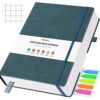 OFFIGIFT Graph Paper Notebook, 312 Numbered Pages A5 Hardcover Leather Journal, 100gsm No Bleed Grid Paper Notebook with Index Pages, Grid Notebook for Graphing Notes Math, 5.75" x 8.38", Grey Blue