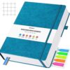 OFFIGIFT Graph Paper Notebook, 312 Numbered Pages Large A5 Hardcover Leather Journal, 100gsm No Bleed Grid Paper Notebook with Index Pages, Grid Notebook for Graphing Notes Math, 5.75" x 8.38", Blue