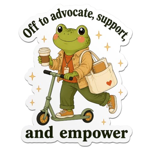 Off to Advocate Support and Empower Sticker Social Worker Funny Frog Counselor Waterproof Die-Cut Vinyl Stickers for Water Bottle, Tumbler, Laptop, Notebook, Phone Case, Hard Hat, Gifts