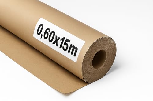 OFITURIA Natural Brown Kraft Paper 70 g/m² - Roll 0.60 x 15 m - 1 Roll - Recycled Paper for Packaging, Crafts and Decoration - Tear-Resistant - Suitable for Acrylic and Oil Paints