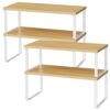 OGEMXU Cabinet Shelf Organizers, 15.7 inches Large Kitchen Counter Shelf, Set of 4 Wood Kitchen Pantry Organizer, Storage Shelves for Countertop, Spice Rack, Stackable, Expandable, Metal White, Nature