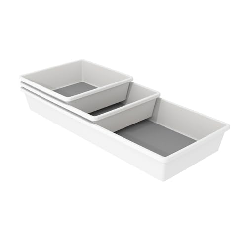 Oggi Set of 3 White Drawer Organizers - (1) 6x6.25, (1) 6.25x9.25, (1) 6.25x15.75 - Ideal for Organizing Kitchen Drawers, Office, Desk, Silverware, Kitchen Utensils, Cosmetics and Bathrooms
