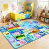 OGPJKEQR Kids Rug for Playroom Bedroom, 2.5x4 Feet Educational ABC Area Rug for Classroom Nursery, Non-Slip Alphabet Learning Carpet with Numbers Animals Seasons Fruits, Blue Toddler Floor Mat