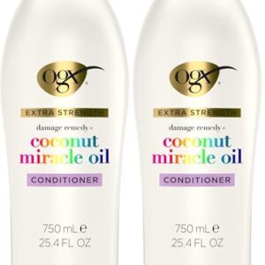 OGX Extra Strength Damage Remedy + Coconut Miracle Oil Conditioner for Dry,Frizzy or Coarse Hair,Hydrating & Flyaway Taming Conditioner,Paraben-Free,Sulfate-Free Surfactants,25.4 Fl Oz,(Pack of 2)