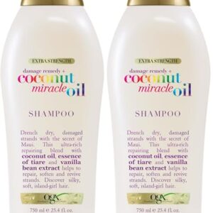 OGX Extra Strength Damage Remedy + Coconut Miracle Oil Shampoo for Dry,Frizzy or Coarse Hair,Hydrating & Flyaway Taming Shampoo,Paraben-Free,Sulfate-Free Surfactants,25.4 Fl Oz,(Pack of 2)