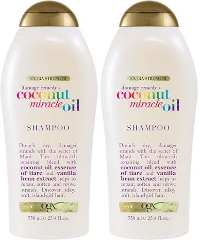 OGX Extra Strength Damage Remedy + Coconut Miracle Oil Shampoo for Dry,Frizzy or Coarse Hair,Hydrating & Flyaway Taming Shampoo,Paraben-Free,Sulfate-Free Surfactants,25.4 Fl Oz,(Pack of 2)