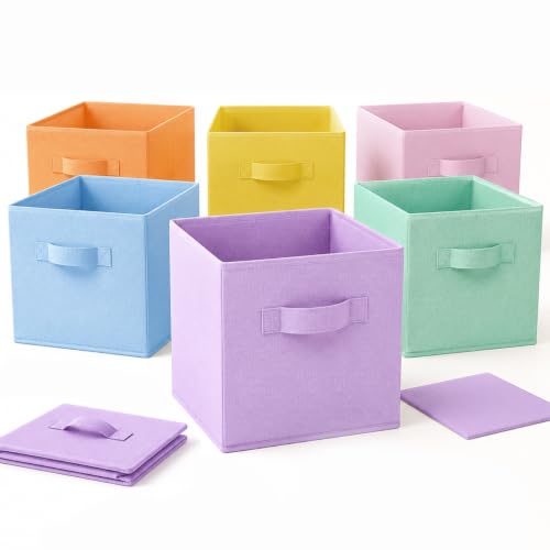 OGZSZYJR Storage Cubes, 6 Pack Foldable Fabric Large Cloth Storage Bins with Handles, 11 Inch Sturdy Collapsible Baskets Organizer Boxes for Closet Shelves Bedroom Books Home Organization Office