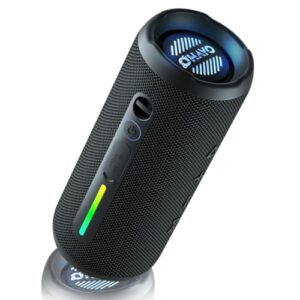 OHAYO Portable Bluetooth Speaker IPX7 Waterproof, 24W Wireless Stereo Speaker with Extra Bass, Bluetooth 5.3, 30-Hour Playtime & Colorful LED Lights for Pool, Camping, Beach, Party (Black)