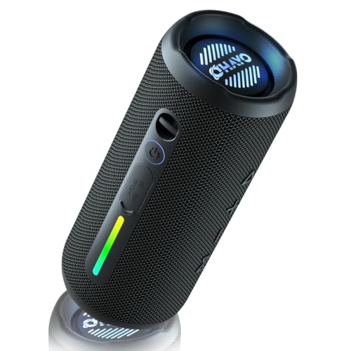 OHAYO Portable Bluetooth Speaker IPX7 Waterproof, 24W Wireless Stereo Speaker with Extra Bass, Bluetooth 5.3, 30-Hour Playtime & Colorful LED Lights for Pool, Camping, Beach, Party (Black)