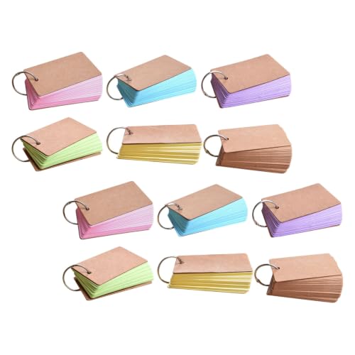 OHPHCALL 12pcs Index Cards with Ring for Vocabulary Learning and Study Sessions, Portable Lightweight Flashcards Made of Metal and Paper, for Students and Self-learners Revision