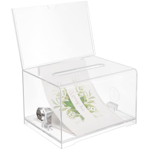 OHPHCALL Acrylic Business Card Holder with Lock and Set of Two Keys, Sturdy and Lightweight Suggestion Box for Offices and Classrooms, Simple Design Donation Ballot Box with Removable