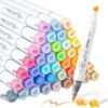 Ohuhu Alcohol Brush Markers 48 Mid-tone Colors - AP Certificated Double Tipped Alcohol Based Art Marker Set for Artist Adults Coloring Illustration - Honolulu 2 Brush & Chisel Dual Tips - Refillable