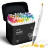 Ohuhu Alcohol Markers 72 Colors Brush& Soft Chisel for Adult Cozy Coloring