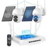 OHWOAI 《100% Solar Powered & 2-Way Audio》Outdoor Wireless PTZ Camera System, 4MP Solar Powered Battery Cameras,Home Video Surveillance Systems