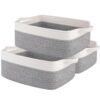 OIAHOMY 3 Pack Storage Baskets for Organizing, Woven Cotton Rope Basket for Shelves, Closet Organizer Bins with Handles, Rectangle Toy Organization, 13.78''×9.84''×5.5'', Grey & White