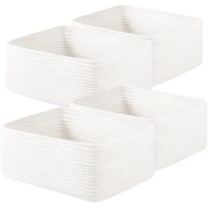 OIAHOMY 4 Pack 14.17 * 11.02 * 6.3IN Storage Baskets for Organizing Shelves, Woven Rope Baskets for Organizing Books, Clothes, Decorative Basket for Living Room, Nursery, Bedroom, Gift Basket, White