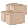 OIAHOMY 4 Pack Storage Baskets for Organizing, Cube Storage Bins for Shelves, Rectangle Storage Baskets With Handles, Woven Baskets for Storage, 12.7''Lx9''Wx7.8''H, Mixed Brown