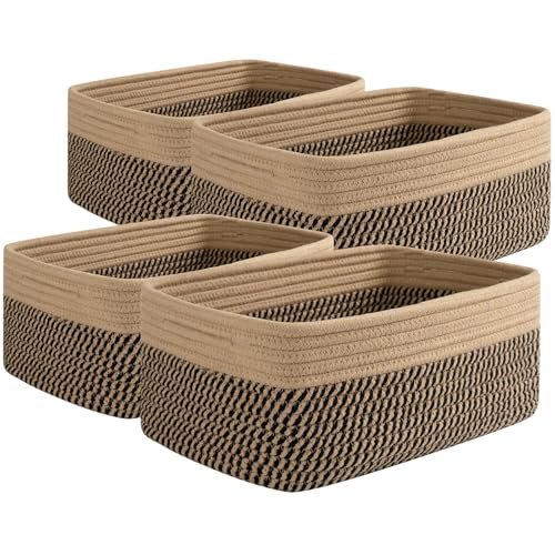 OIAHOMY 4 Pack Storage Baskets for Organizing, Small Bins for Shelves, Cute Decorative Storage Bins, Organizer Baskets for Gifts Empty,13''Lx8.7''Wx5.1''H, Black/Yellow