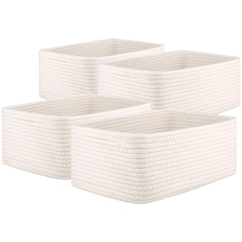 OIAHOMY 4 Pack Storage Baskets for Organizing, Small Bins for Shelves, Cute Decorative Storage Bins, Organizer Baskets for Gifts Empty, 13.8''Lx9.8''Wx5.5''H, White