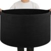 OIAHOMY 90L Extra Large Blanket Basket - Decorative Cotton Rope Storage Basket for Bedroom, Living Room & Nursery - Woven Laundry Hamper for Organizing Blankets, Clothes & Toys - Black
