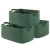 OIAHOMY Cotton Rope Woven Baskets for Storage, Nursery Rectangle Storage Basket with Handles for Shelves, Pack of 3, Green