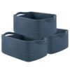 OIAHOMY Cotton Rope Woven Baskets for Storage, Nursery Rectangle Storage Basket with Handles for Shelves, Pack of 3, Blue